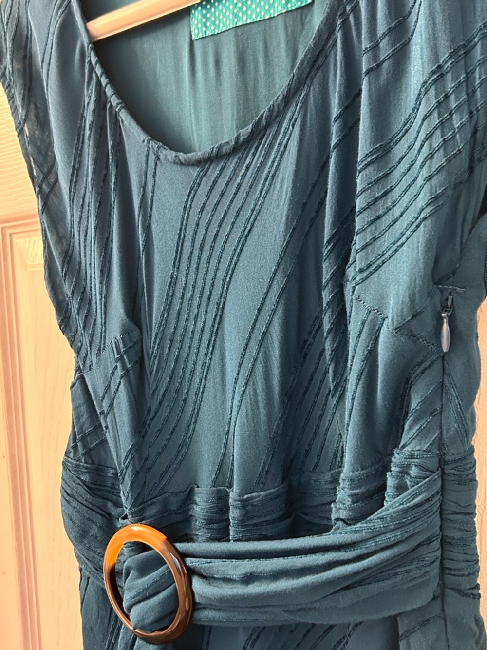 Anthropologie Guinevere Teal Maxi Dress Belted Asymmetrical Hem Size 0 - Picture 8 of 9